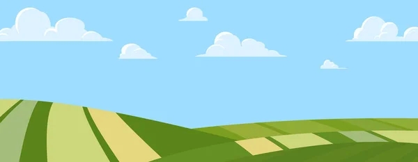 Champ Vert Campagne Paysage Agricole Avec Ciel Bleu Nuages Illustration — Image vectorielle