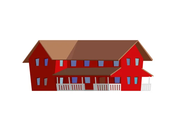赤のダブルデッキ農家フラットスタイル ベクトルイラスト白の背景に隔離された 田舎の建物 田舎のコンセプト 茶色の屋根の木製のコテージ — ストックベクタ