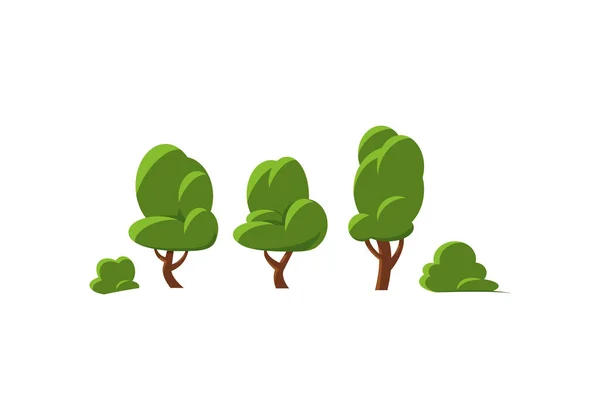 Cartoon Trees Bushes Set Flat Vector Illustration Isolated White Background — Stock Vector