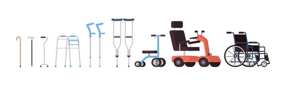Orthopädische Ausrüstung Mit Rollstuhl Und Krücken Zubehör Für Menschen Mit — Stockvektor