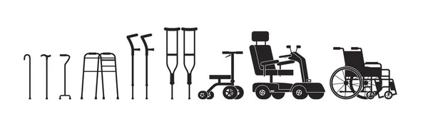Ensemble Équipements Orthopédiques Pour Aider Les Personnes Handicapées Style Plat — Image vectorielle