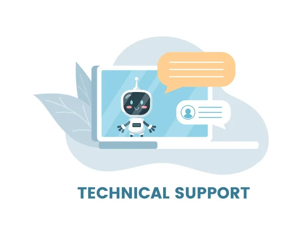 Robotic Technical Support Banner Emblem Design Cartoon Flat Vector Illustration — Stock Vector