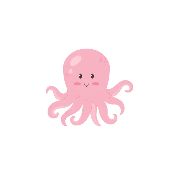 Lustige Oktopus Kreatur Kawaii Stil Flache Cartoon Vektor Illustration Auf — Stockvektor