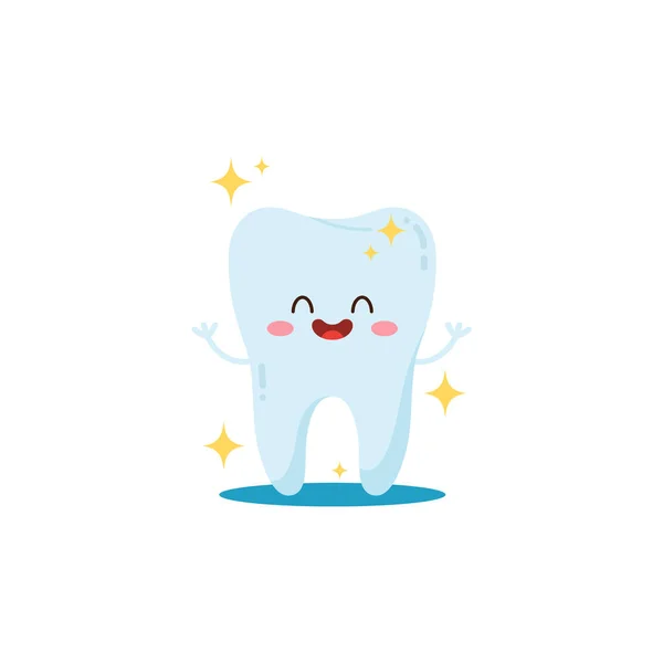 Ευτυχισμένο Κινούμενο Σχέδιο Υγεία Των Δοντιών Χαρακτήρα Επίπεδη Στυλ Διανυσματική — Διανυσματικό Αρχείο