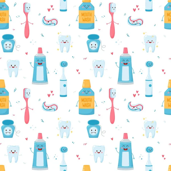 Dental Pattern Seamless Vector Flat Illustration White Background Pattern Toothbrush — Stock Vector