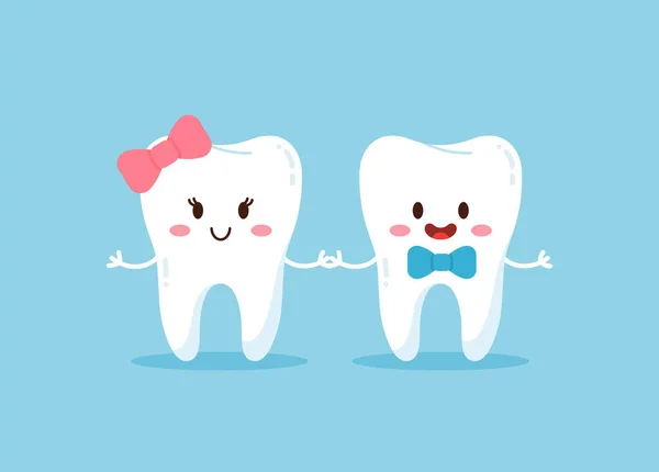 Όμορφη Χαριτωμένο Αγάπη Δόντια Χαρακτήρες Διάνυσμα Επίπεδη Απεικόνιση Χαρούμενα Δόντια — Διανυσματικό Αρχείο
