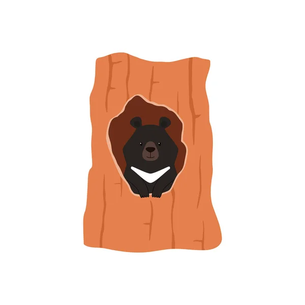 Urso Está Sentado Uma Árvore Oca Vetor Ilustração Plana Sobre — Vetor de Stock