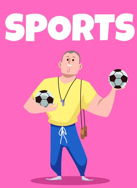 Προπονητής Ποδοσφαιρικής Ομάδας Αθλητικός Δάσκαλος Στο Σχολείο Σχοινάκι Και Μπάλες — Διανυσματικό Αρχείο