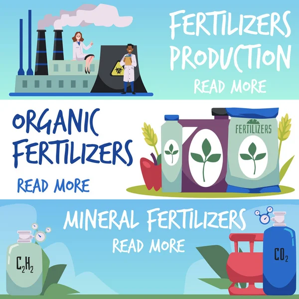 Fertilizer Production Web Banners Set Flat Vector Illustration Fertilizer Industry —  Vetores de Stock