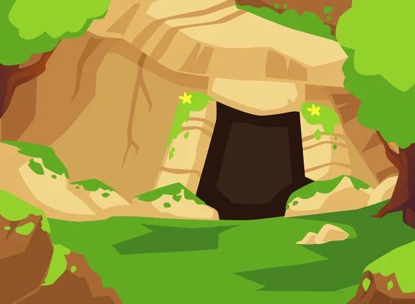 Summer Landscape Background Stone Cave Flat Vector Illustration Highlands Scenery — Stok Vektör
