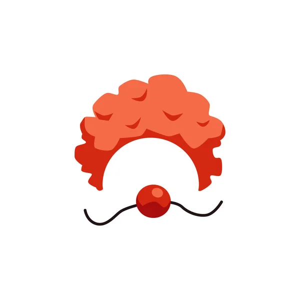 Clown Red Nose Threads Orange Curly Wig Flat Style Vector — Wektor stockowy