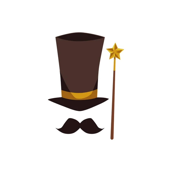 Dark Brown Carnival Cylinder Hat Mustache Flat Style Vector Illustration — Stockový vektor