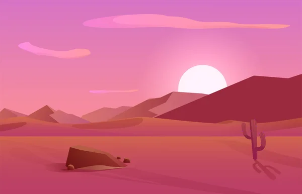 Desert Dunes Sunset Egyptian Landscape Scenery Flat Vector Illustration Cartoon — Vettoriale Stock