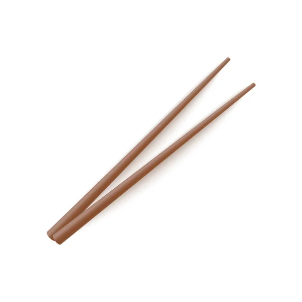 Realistic Brown Bamboo Pair Chopsticks Vector Illustration Isolated White Background — Stock Vector