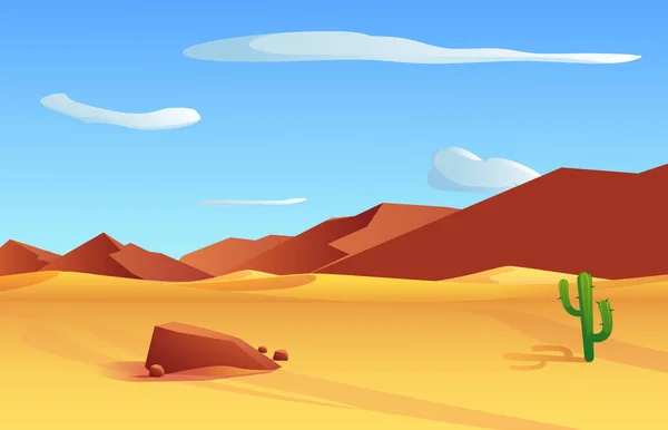 Deserto Paesaggio Selvaggio Sfondo Con Dune Montagne Illustrazione Vettoriale Piatta — Vettoriale Stock