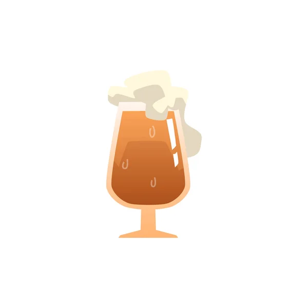 玻璃杯啤酒与泡沫 图标或符号啤酒包装和酒吧 平面卡通矢量图像孤立在白色背景 高脚杯中的啤酒 — 图库矢量图片