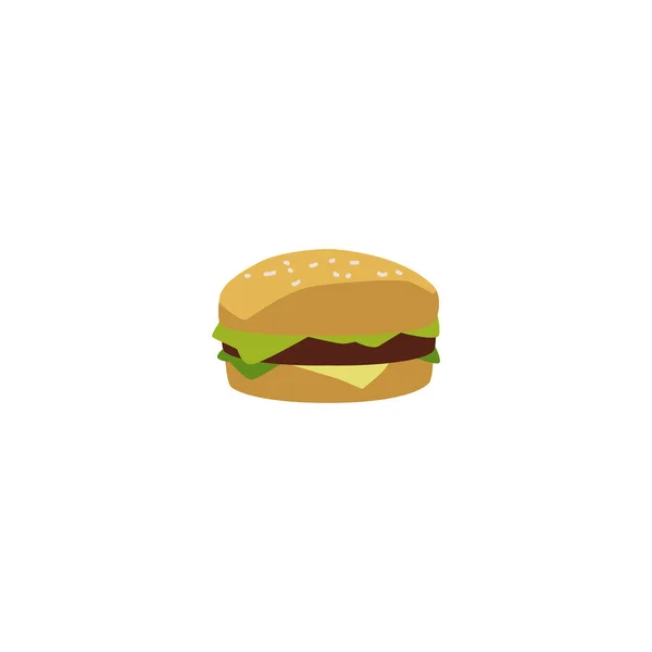 Burger Kotletou Chlebem Salátem Plochý Styl Vektorové Ilustrace Izolované Bílém — Stockový vektor