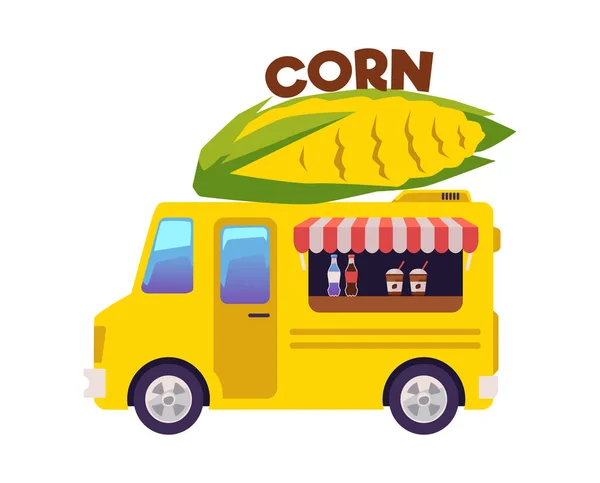 Caminhão Comida Van Com Milho Enorme Telhado Para Festivais Comida — Vetor de Stock