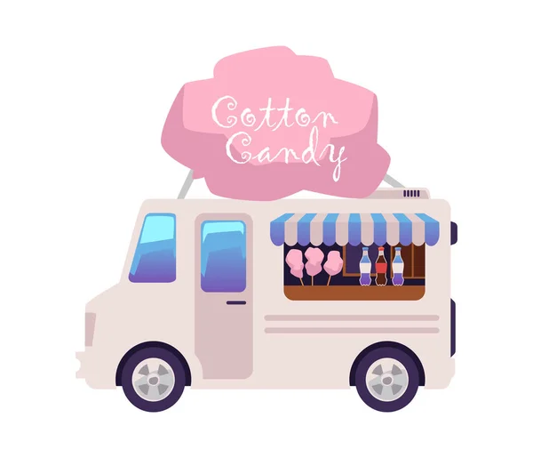 Cotton Candy Ciężarówka Lub Stołówka Kółkach Płaska Ilustracja Wektor Kreskówki — Wektor stockowy