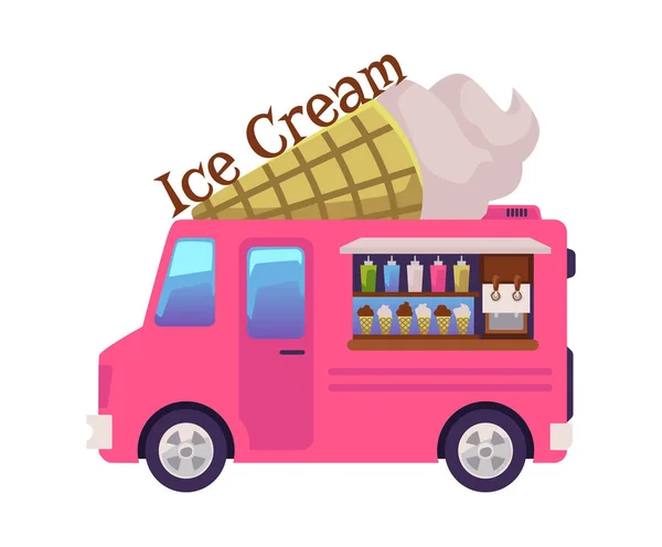 Παγωτό Φορτηγό Τροφίμων Επίπεδη Διανυσματική Απεικόνιση Απομονώνονται Λευκό Φόντο Χαριτωμένο — Διανυσματικό Αρχείο