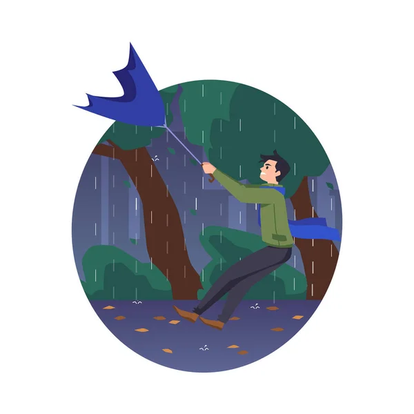 Hombre Enojado Tratando Mantener Paraguas Estilo Plano Ilustración Vectorial Aislado — Archivo Imágenes Vectoriales