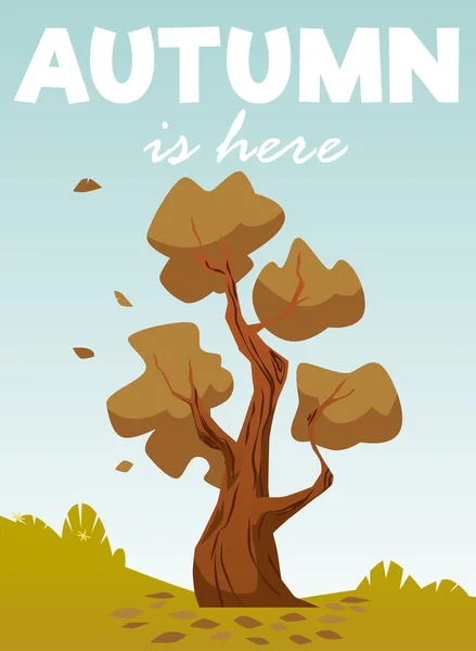 Осенний Баннер Шаблон Плаката Большим Деревом Падающими Листьями Плоская Иллюстрация — стоковый вектор