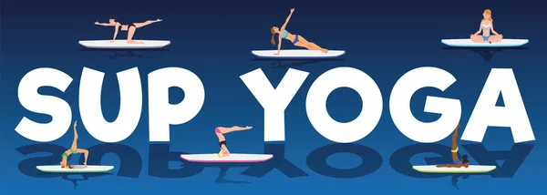 Sup Yoga Banner Sjabloon Met Mensen Die Sport Workout Peddelbord — Stockvector