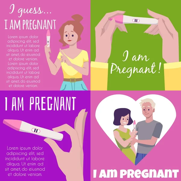 Pregnancy Test Banners Poster Collection Woman Got Positive Pregnancy Test — Stock Vector