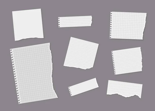 Papiers Cahier Déchirés Dans Variété Doublé Carré Blanc Morceau Papier — Image vectorielle