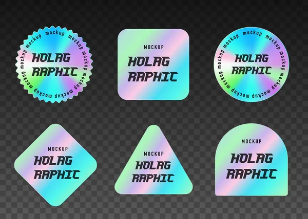 Set Von Holographischen Sticker Attrappen Realistisch Vektorillustration Isoliert Auf Transparentem — Stockvektor