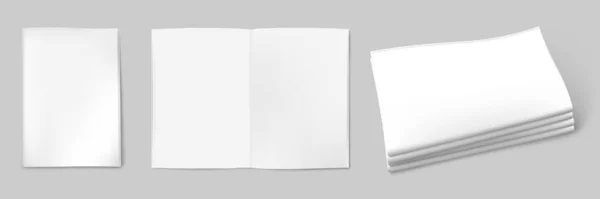 Modelo Folhas Papel Branco Branco Jornal Ilustração Vetorial Realista Isolada — Vetor de Stock