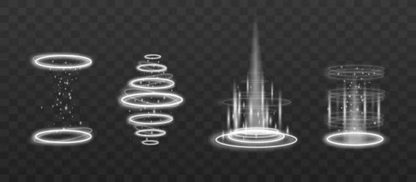 Magisches Hexereiportal Mit Weißer Flammenattrappe Kreis Leuchtende Glühende Wirbeleffekt Realistische — Stockvektor