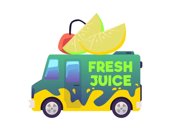 Camión Comida Brillante Con Jugo Fresco Estilo Plano Ilustración Vectorial — Vector de stock