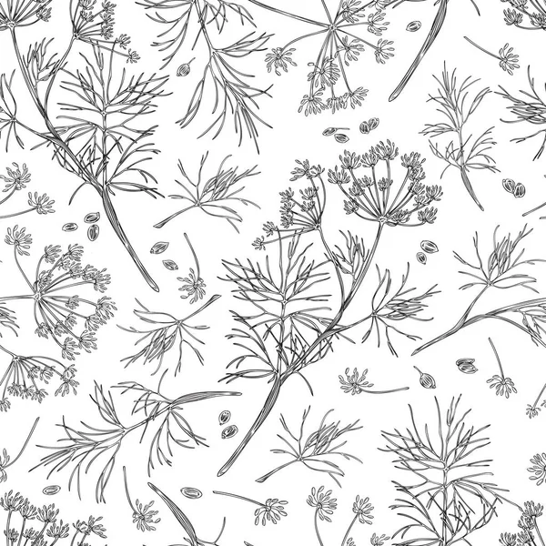 Textura Patrón Sin Costura Botánica Eneldo Ilustración Vectorial Dibujada Mano — Vector de stock
