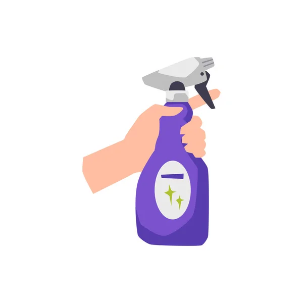 Hand Hält Reinigungsspray Flache Vektordarstellung Isoliert Auf Weißem Hintergrund Reinigungsmittel — Stockvektor