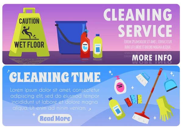 Cleaning Service Concept Banners Web Flyers Design Flat Style Vector — Stock Vector