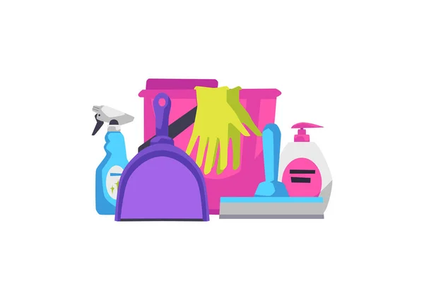Group Colorful Different Cleaning Products Flat Style Vector Illustration Isolated — Stock Vector