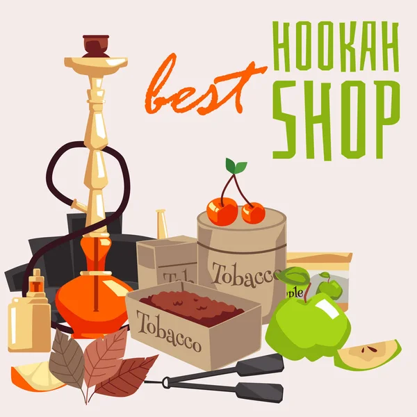 Diseño de letrero o póster de tienda Hookah, ilustración vectorial