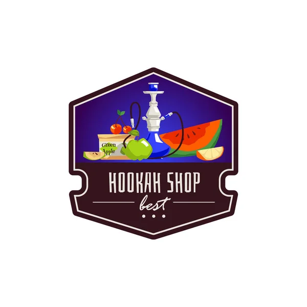 Hookah Loja Logotipo Adesivo Ilustração Vetorial Plana Isolado Fundo Branco — Vetor de Stock