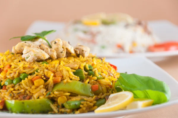 Indian cuisine - Rice with chicken meat — Stock Photo, Image