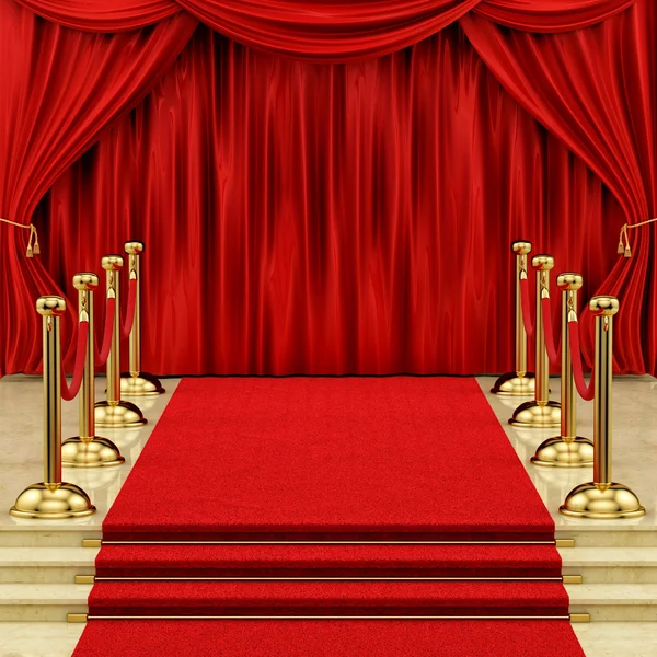 Zlatá sloupků a červený koberec Royalty Free Stock Fotografie