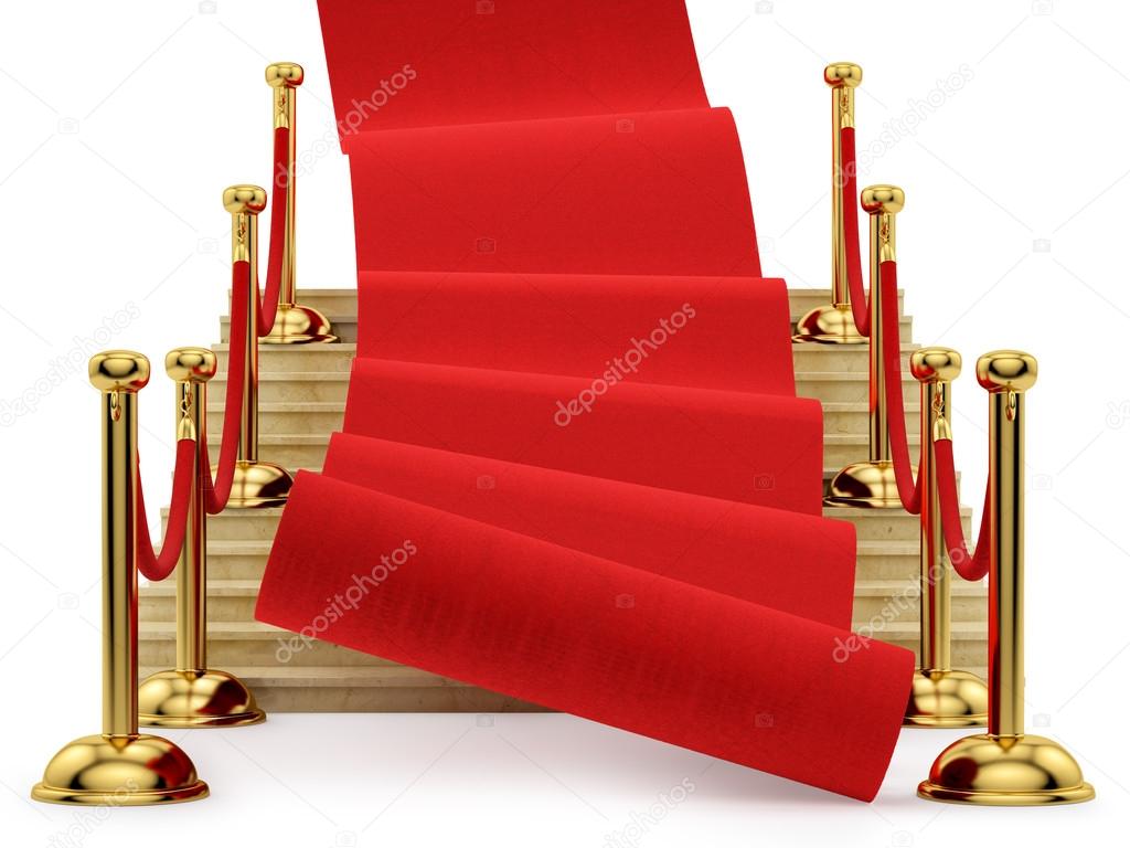 Red carpet rolling down the stairs
