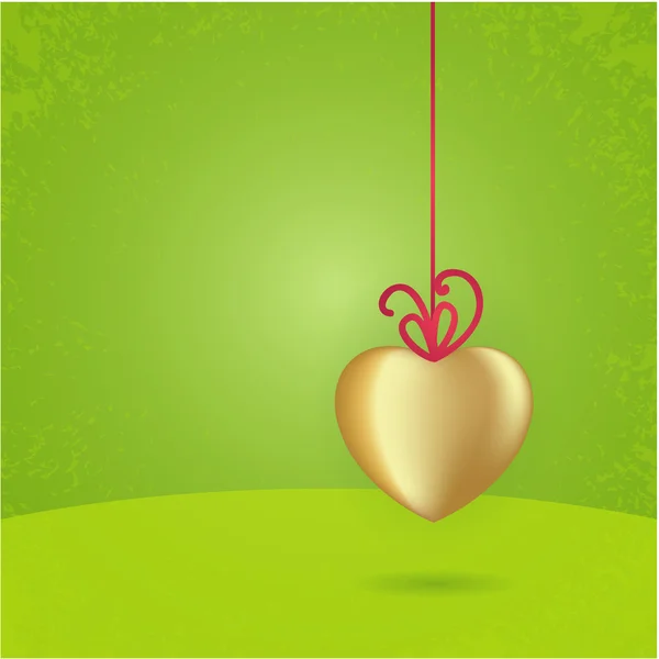 Hanging valentine´s heart with gold ribbon. — Stock Photo, Image
