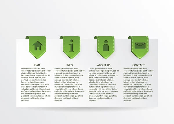 Tarjeta de progreso verde vectorial con marcas de cinta de oro y web simple — Vector de stock
