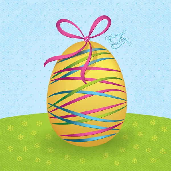 Nagy sárga húsvéti tojás színes szalagokkal — Stock Vector