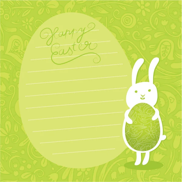 Милый векторный фон. Пасхальный кролик держит украшенное пасхальное яйцо . — стоковый вектор