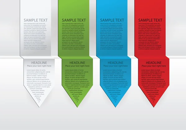 Vector etiquetas de flecha de colores. Versión en papel, verde, azul y rojo — Vector de stock
