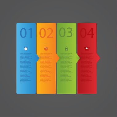 dört modern tasarım etiketleri farklı renklerde. Dört seçenek, ste