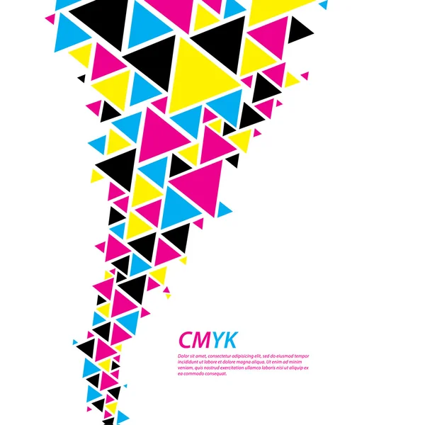 Profilo colore CMYK. Flusso astratto del triangolo - twister in cmyk col — Vettoriale Stock