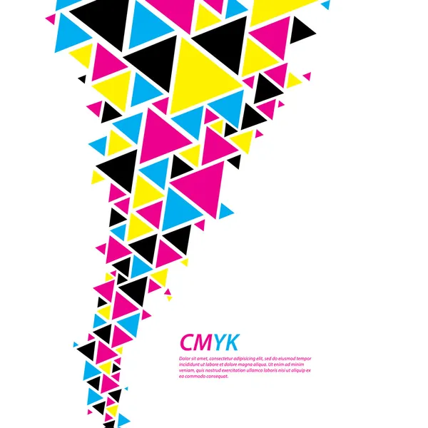 Perfil de cores CMYK. Fluxo triangular abstrato - torção em cmyk col — Vetor de Stock